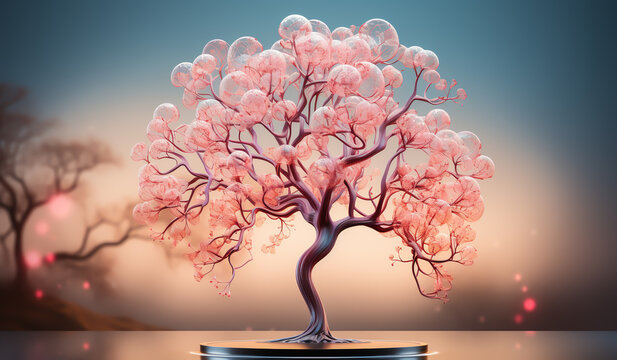 Pink Flowering Tree With Bubbles. AI Generated