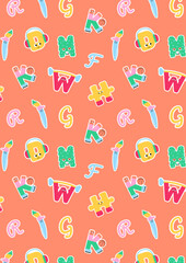 Naklejka premium Hyper_prep_Kids_AW_24_25_alphabet_letters_slogans_sports_exercise_basketball_varsity_print_repeat_pattern