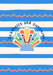 Beach_Days_Baby_Toddler_Kids_SS_24_Kidswear_Summer_nautical_shell_seashell_and_sunshine_slogan_stripe_print_wave_badge