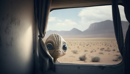 Cute and homesick Starseed Extraterrestrial Alien looking for friends.  Generative AI.