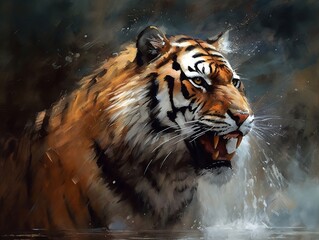 Tiger illustration paintings of unique wall art generative ai