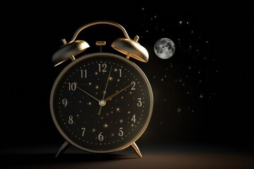 Clock against a dark background with moon