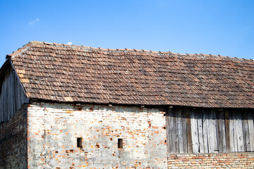 An old brick barn on a sunny day