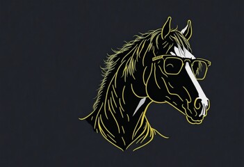 horse wearing sunglasses, minimalist, logo, vector, T shirt design , logo, sticker.
