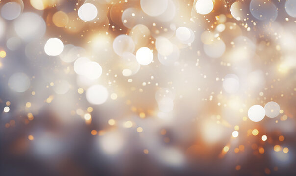 Abstract bokeh background with warm colors, composed of overlapping circles in white, gold, and orange, creating depth and a festive, celebratory mood.