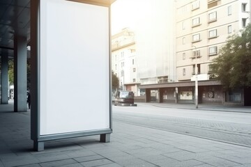 Blank white advertising display billboard in a city - obrazy, fototapety, plakaty