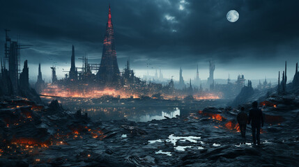 future dystopian urban planet alien landscape space sci, Generative Ai