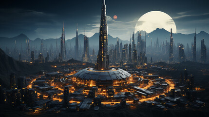 future dystopian urban planet alien landscape space sci, Generative Ai