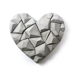 A broken heart is shown on a white surface. Digital image.