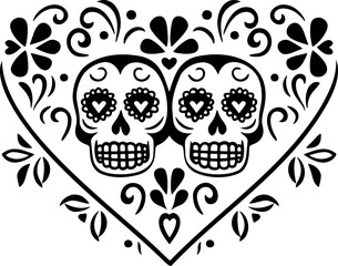 Papel picado banner with intertwined hearts, Day of the Dead li Generative AI - obrazy, fototapety, plakaty
