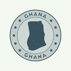 Ghana round badge vector. Country round stamp with shape of Ghana, isolines and circular country name. Authentic emblem. Captivating vector illustration.