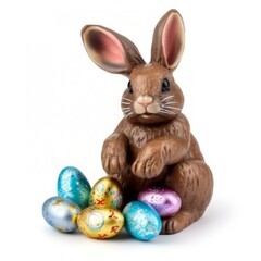 Fototapeta na wymiar Cute little easter bunny with easter eggs generative ai