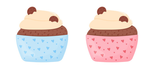 Sweets for a gender party, cupcake in a cup, he or she	