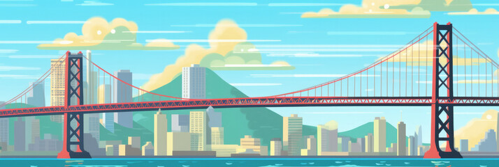 San Francisco city panorama, urban landscape. Business travel and travelling of landmarks. Illustration, web background. Buildings silhouette. United States - Generative AI