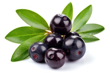 Ripe, juicy and healthy acai berries on a white background.