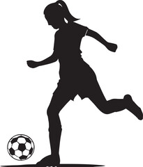 Fototapeta na wymiar Female soccer player vector silhouette illustration black color, soccer player
