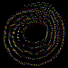Vector abstract geometric pattern in the form of multi-colored bright dots arranged in a spiral on a black background