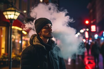 Obraz na płótnie Canvas Man smokes electronic cigarette