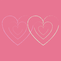 Pink and green hearts on pink background, vector