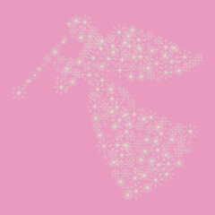 Angel with a flute on pink background,  vector