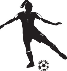 Fototapeta na wymiar Female soccer player vector silhouette illustration black color, soccer player