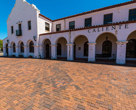 The Historic Spanish Mission Syle Rairoad Depot in Caliente, Nevada, USA