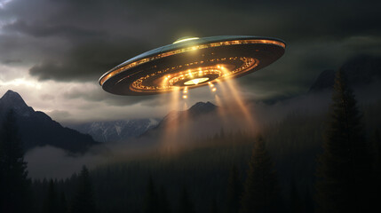 Fototapeta na wymiar Extraterrestrial Visit: UFO Over the Cityscape - generative ai