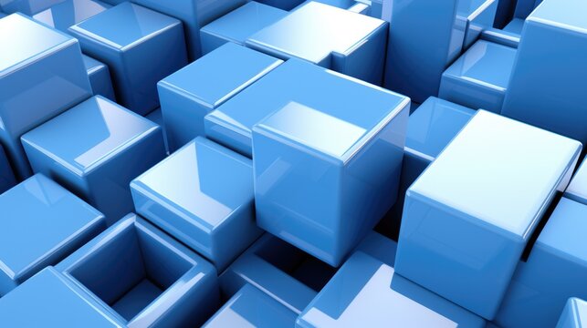 Blue cubes background wallpaper. Generative AI image.