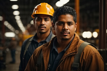 Fototapeta na wymiar Male factory worker, construction industry background.