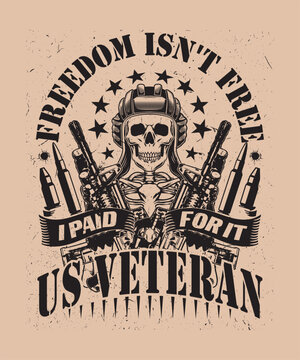 Fully editable Vector EPS 10 Outline of Paid for Freedom, US Veteran T-Shirt Design suitable for T-shirts, Mugs, Bags, Poster Cards, and much more. The Package is 4500* 5400px