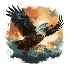 A vintage-inspired Amerikan Eagle T-Shirt Design with a retro aviation theme, depicting an eagle in flight with a classic airplane from the golden age of aviation, Generative Ai