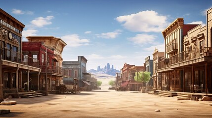 Old cowboy western town with saloons. Created using Generative AI technology. - obrazy, fototapety, plakaty