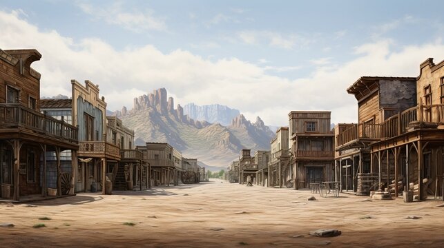Old cowboy western town with saloons. Created using Generative AI technology.