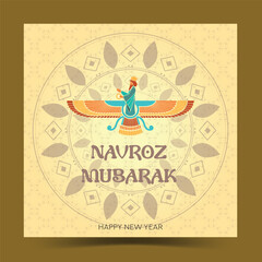Parsi new year celebration poster with Parsian culture and mandala design. 