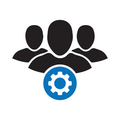Fototapeta na wymiar User group icon. Management Business Team Leader Sign. Social Media, Teamwork concept. Settings icon. Cog wheel. Icon, team, leader, support, technical, business, cog, customer, user, vector