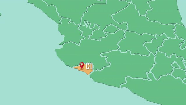 Mapa de M&eacute;xico resaltando el estado de Colima