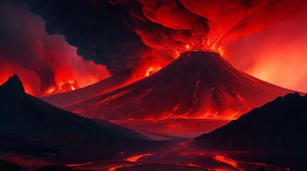 A Fiery Landscape Engulfed by Volcanic Fury 