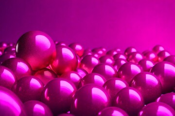 Abstract realistic spheres, glossy plastic balls on toning in Viva Magenta background, 3d rendering. Trendy creative design in color of 2023.  