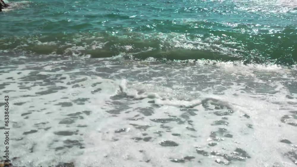 Poster seashore with waves in summer.