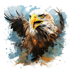  An action-packed Amerikan Eagle T-Shirt Design portraying an eagle diving through a waterfall, surrounded by crashing water and mist, Generative Ai