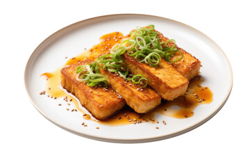 Plate of Crispy Tofu Isolated on a Transparent Background