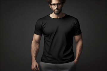The black blank T-shirt serves as a blank canvas, ready to be personalized with any design or graphic. Generative AI's creativity captures the clean and smooth texture of the T-shirt, making it appear