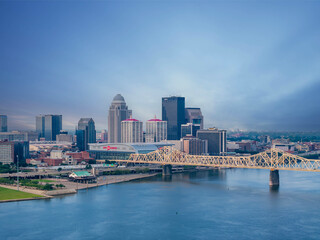 Fototapeta na wymiar Aerial View Of The City Of Louisville, Kentucky On The Ohio River