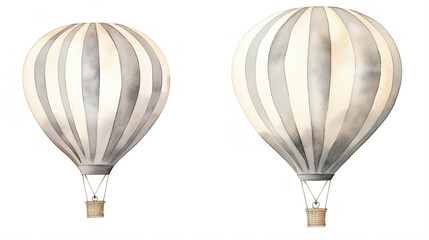 Set of beige and grey balloons, watercolor hand drawn illustration