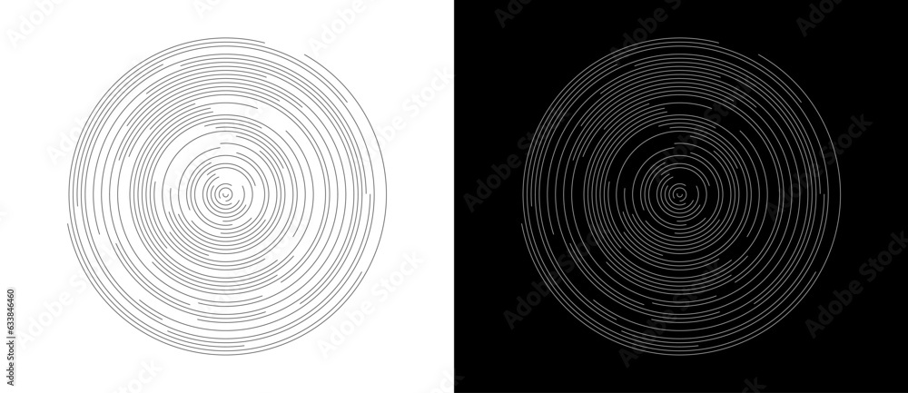Poster Abstract background with circles. Art lines graphic design. Black shape on a white background and the same white shape on the black side.