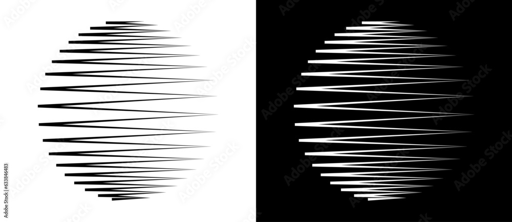 Poster Art lines circle as icon or logo. Globe planet concept. Black shape on a white background and the same white shape on the black side.