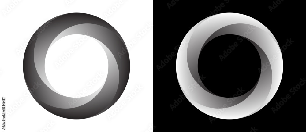 Poster circle with four segments and gradients. logo or icon for any project. black shape on a white backgr