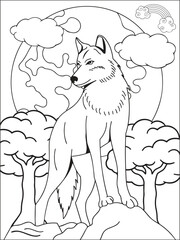Vector wolf animal coloring page for kids- moon wolf coloring pages
