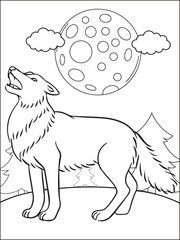 Vector wolf animal coloring page for kids- moon wolf coloring pages
