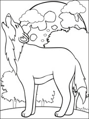 Vector wolf animal coloring page for kids- moon wolf coloring pages
